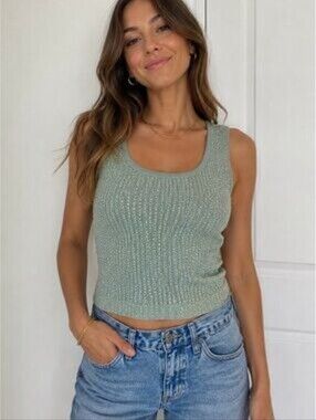 LC Lizette Collection Knit Rhinestone Tank Top Mint Green Women Sz S Mermaidcore